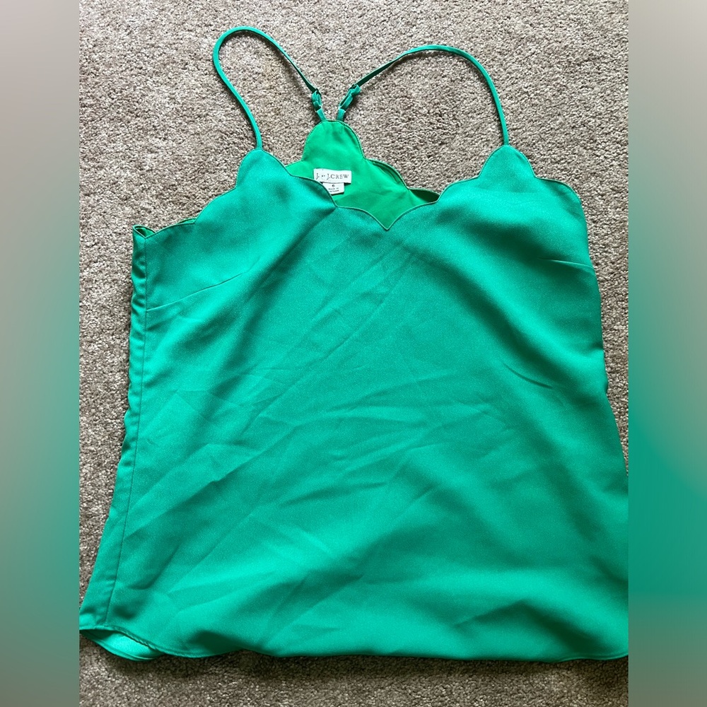 J. Crew Green Scalloped Cami tank top. Size 6.